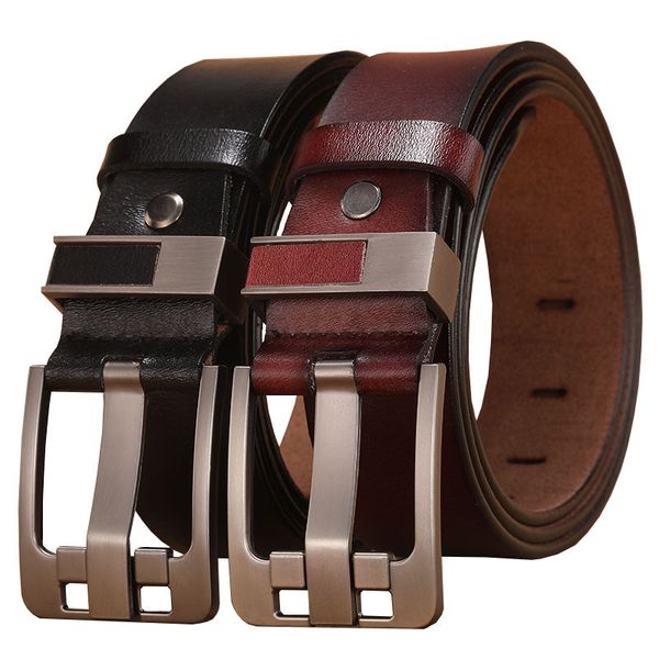 

2020 letter pin buckle cow genuine leather mens belt for men male vintage jeans cowskin belts 100 110 120 130 140 150cm belts, Black;brown