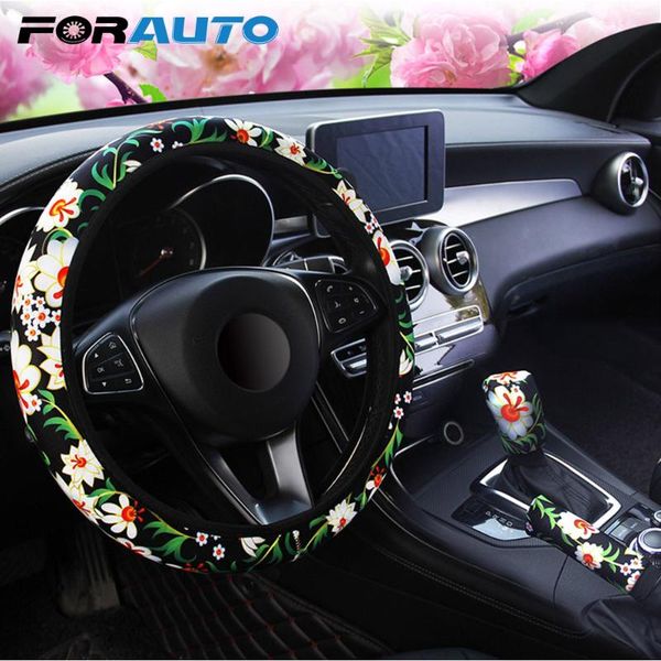 

forauto car steering covers suitable for 37-38cm breathable steering wheel handbrak cover universal gearshift cover flower print
