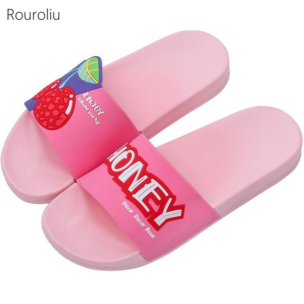 

rouroliu 2020 cute fruit slippers indoor couple shoes non-slip bathroom slides summer flip flops, Black