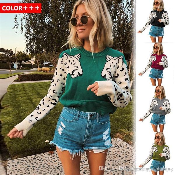 

clothing women designer sweater colorful leopard print o neck long sleeve womens sweater wool winter ladies, White;black