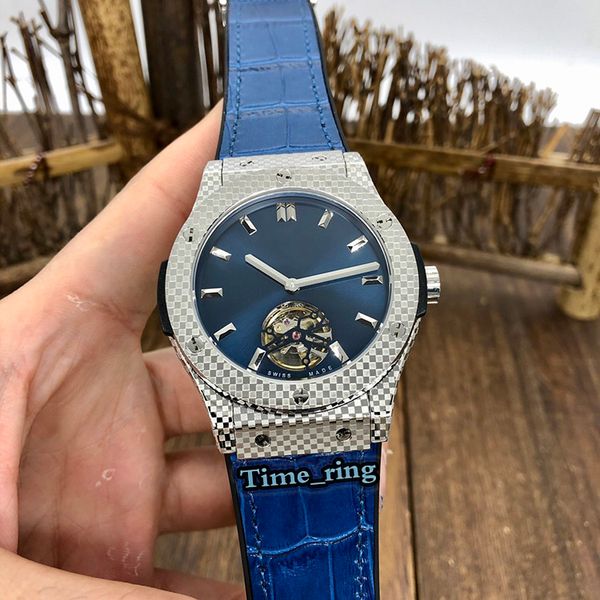

high version 581.ox.1180.rx.1704 flywheel dial silver steel case automatic mechanical movement mens watch blue leather strap brand watches, Slivery;brown