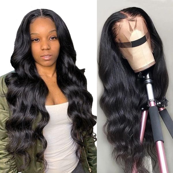 

2020 body wave wig lace front human hair wigs for black women 360 lace frontal wig remy 13x6 lace front wig human hair preplucked, Black;brown