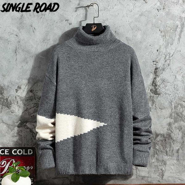 

singleroad mens turtlenecks sweater men 2020 winter high collar patchwork sweaters harajuku korean turtleneck grey sweater men, White;black