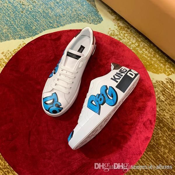 

new men's luxury shoes white leather graffiti print flat sneakers men's painted leather tail soft rubber sneakers, Black