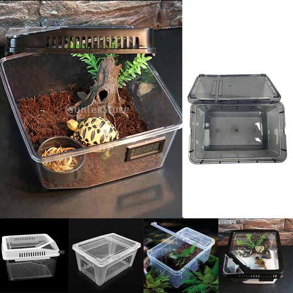 

4x plastic reptile breeding box spider feeding hatching tank black