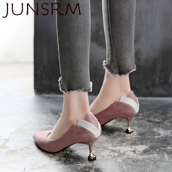 

junsrm 2020 women's high heels bride party mid heel pointed toe shallow mouth female high heel shoes women shoes big size, Black
