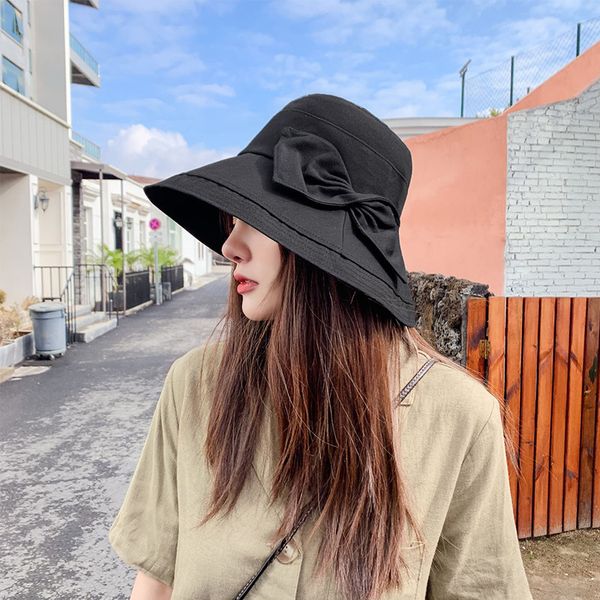 

lady's sun hat bow sun shading e bucket hat beach new style in summer wholesale, Blue;gray