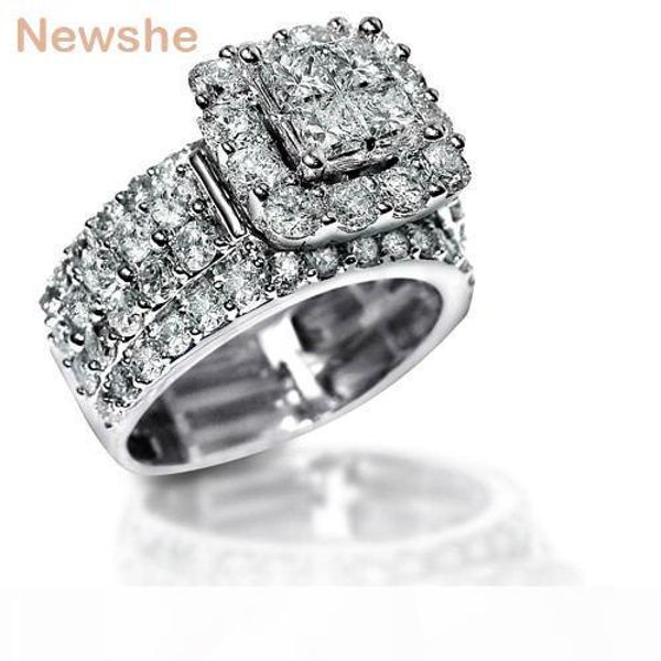 

newshe 2.2 carats cross cut zirconia solid 925 sterling silver halo wedding ring set stunning jewelry for women wzw, Slivery;golden