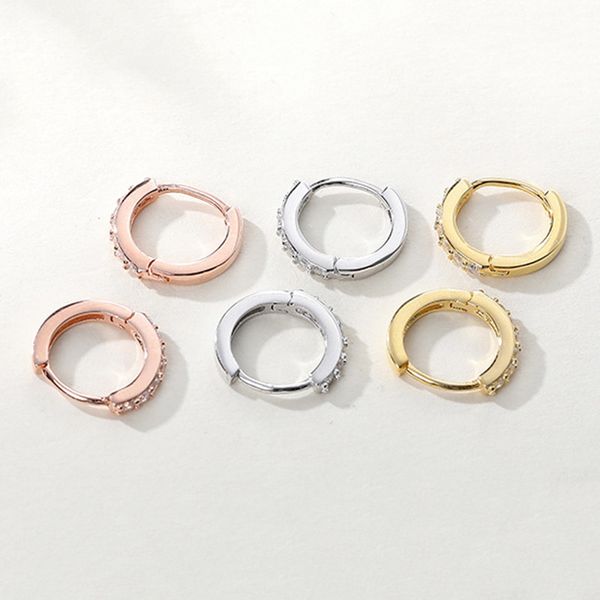 

hoop & huggie 925 sterling silver fashion girl zircon earrings minimalist circle fine jewelry for women/ladies/females party birthday, Golden;silver