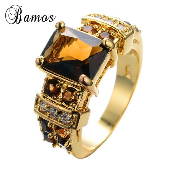 

bamos new fashion multicolor yellow gold filled geometric zircon olive green/red/blue birthstone rings for women men gifts, Golden;silver