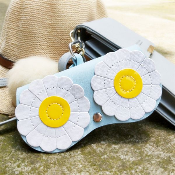

lovely sunglasses cover bag case women pu leather cute cartoon sunflower eyeglasses bags protective storage protection, Silver