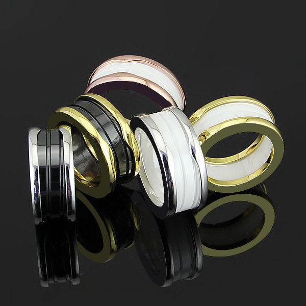 

fashion jewelry 316l titanium steel plated narrow version of the ring ceramic ring gold plated version real black and white, Silver