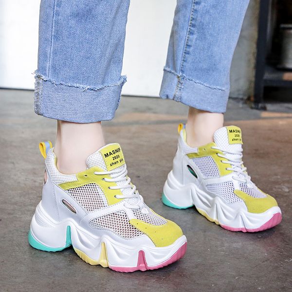 

2020 summer cut out air mesh platform sneakers women high heels wedges sandals woman casual shoes zapatos mujer, Black