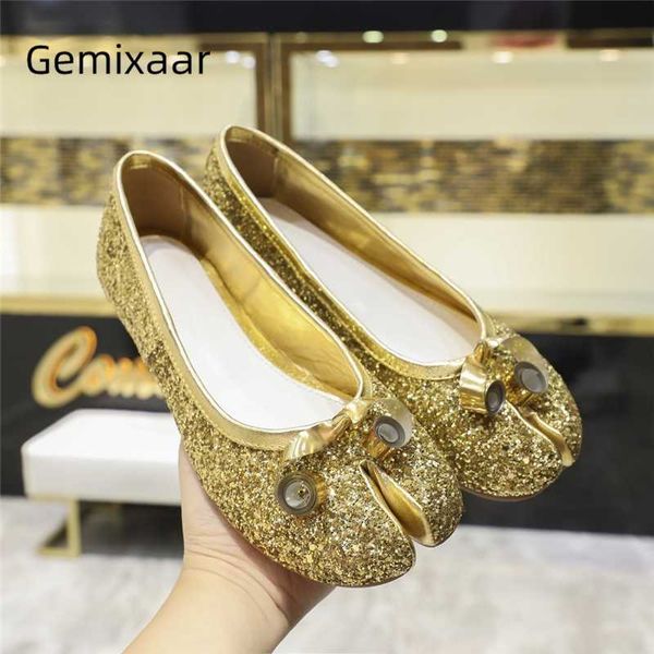 

spring autumn casual shoes woman flat heel slim shallow round unique splite toe ballet flats bling sequins women shoes, Black