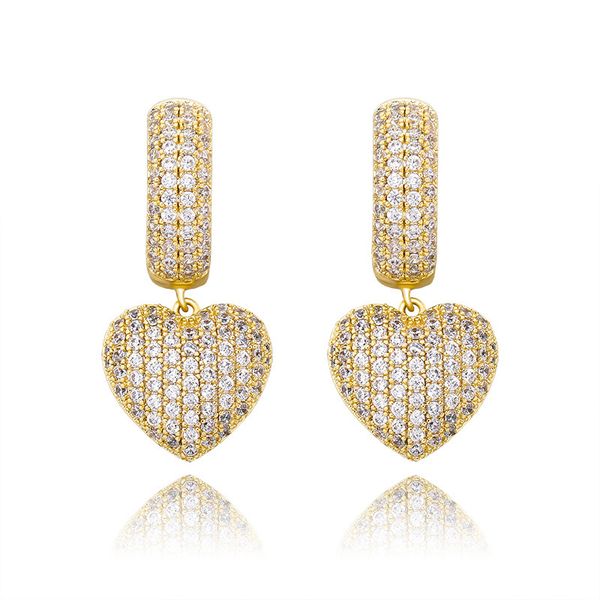 

hip hop earrings luxury bling zircon drop earrings fashion 18k gold plated rhodium plated women love heart earrings, Silver