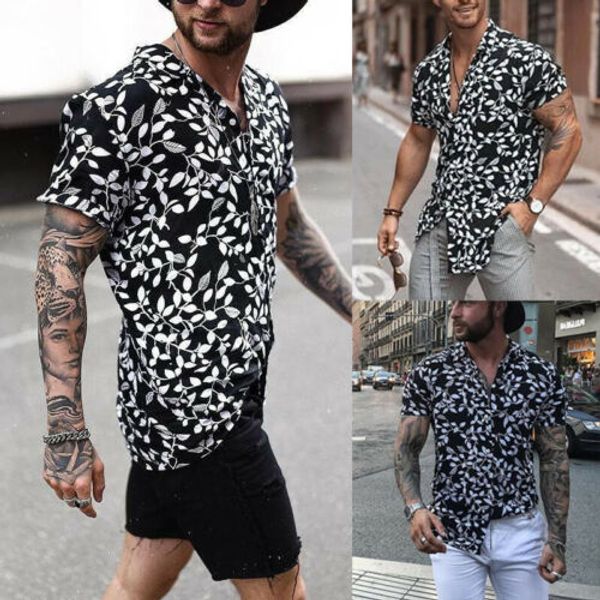 

men hawaiian shirt beach flower party summer holiday fancy short sleeve tee, White;black