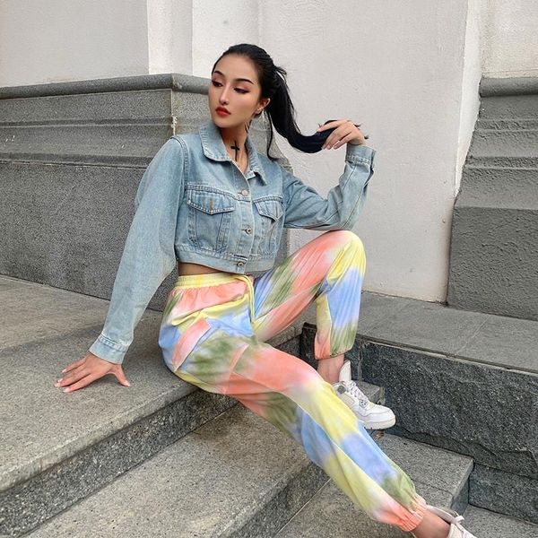 

pants women designer clothes women pants fashion tie dye contrast color pants casual elastic waist pencil, Black;white