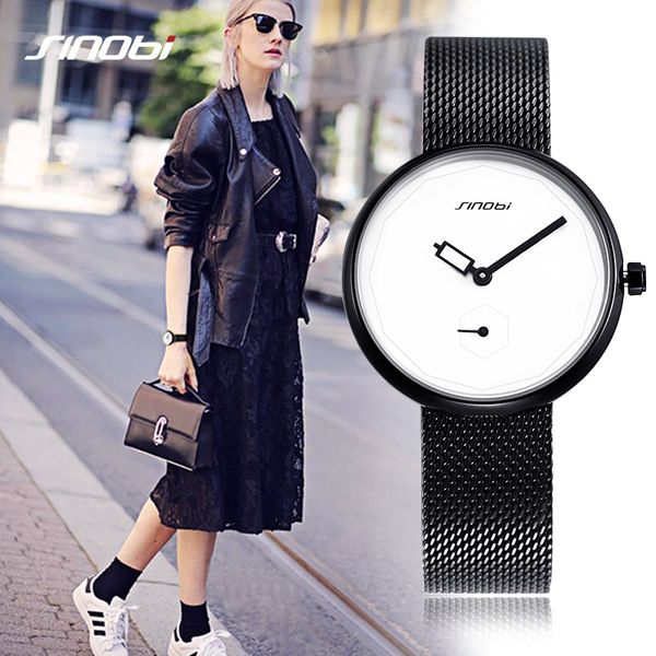 

sinobi women wrist watches fashion creative bracelet watch dial ladies quartz clock ultra thin watch, Slivery;brown