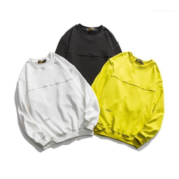 

mens o-neck patchwork autumn hoodies man fashion long sleeve solid color high street sweatwears men fashion loose clothes, Black