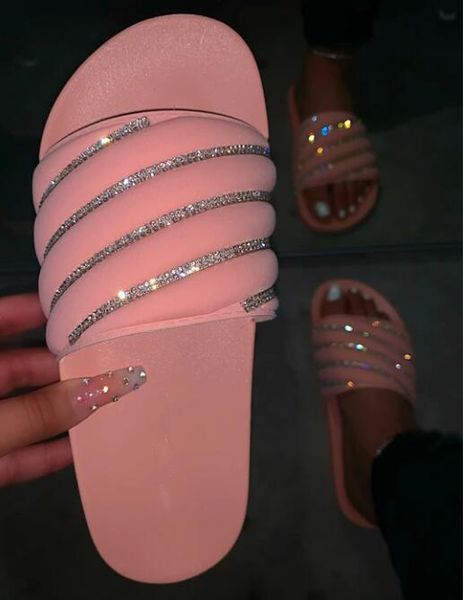 

plus size 38-42 outside slippers fashion women's summer slippers beach slip crystal bling twist shoes sandals mujer, Black