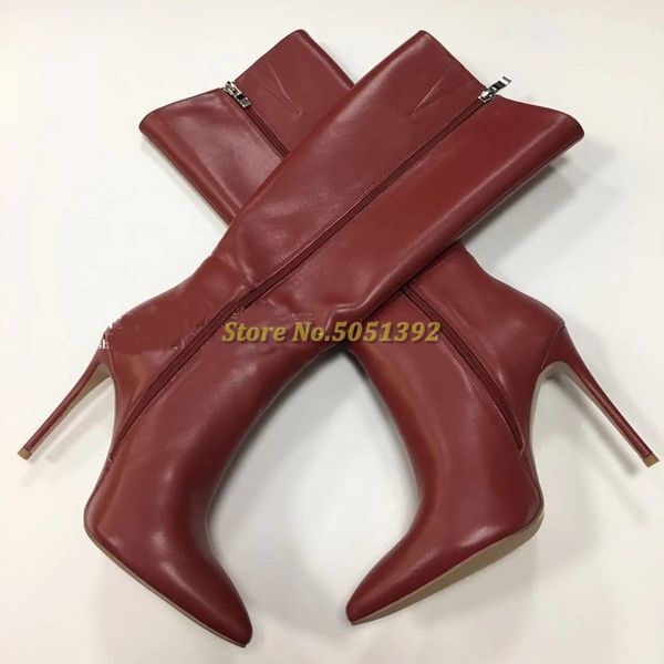 

cow leather knee high thin heel boots zipper pointed toe solid runway dress boots women winter shoes, Black