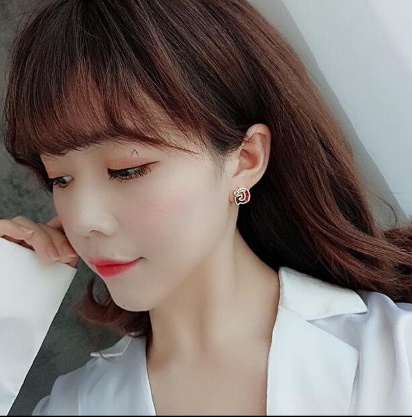 

color rhinestone g-shaped titanium steel small earrings hypoallergenic earrings earrings female accessories, White