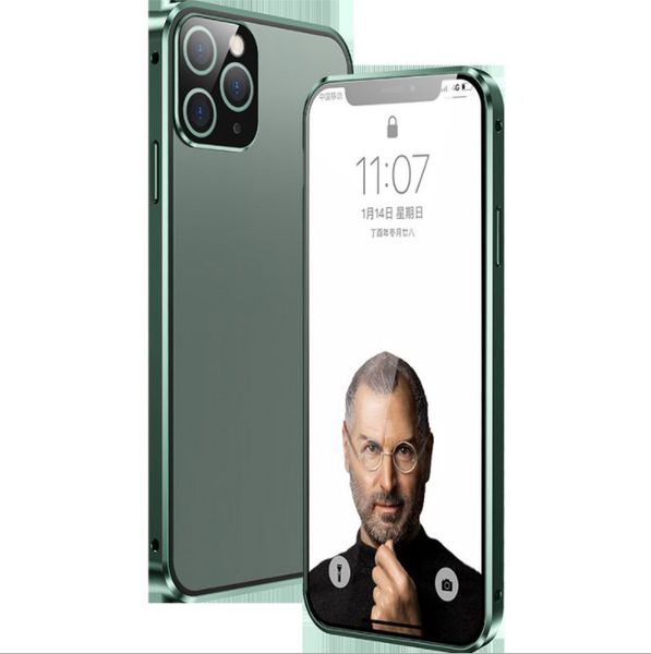 

magnetic adsorption phone case for iphone 12 11promax xsmax xr metal frame magnet tempered glass full cover