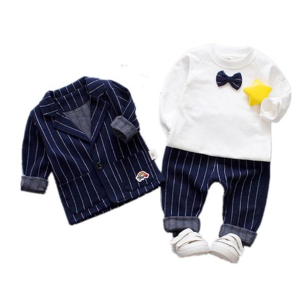 

spring baby boys clothes sets gentleman style stripe infant coats+t shirt+pants children kids suits, White