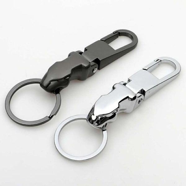 

car-styling luxury leopard head genuine leather key chain key rings holder metal keyring keychains for f-pace xj xe xf, Silver