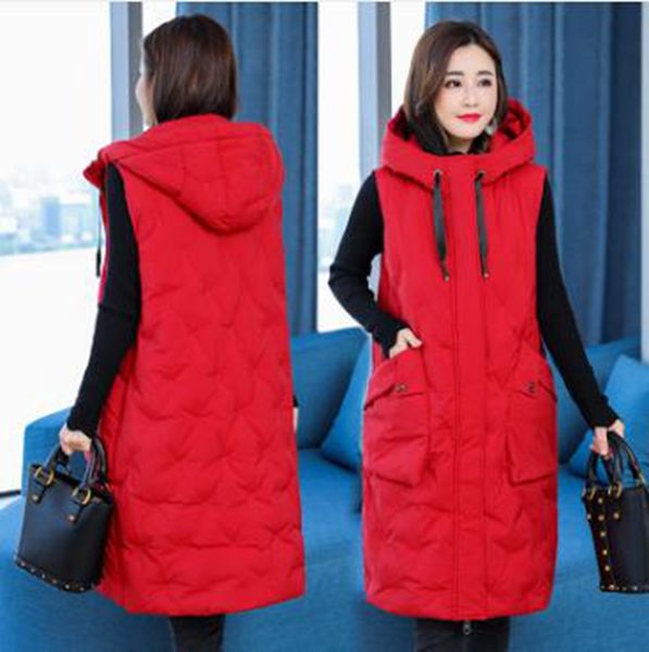 

wholesale fashion new women's autumn and winter vest hooded mid-length padded jacket down cotton coat, Black;white
