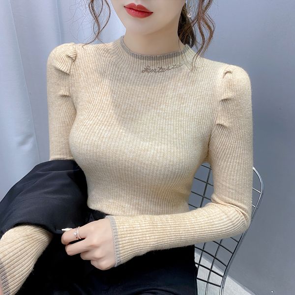 

women's sweaters 5843s area 25] - real s velveteen pleated long sleeve letter half high collar knitted bottoming pullover 32, White;black