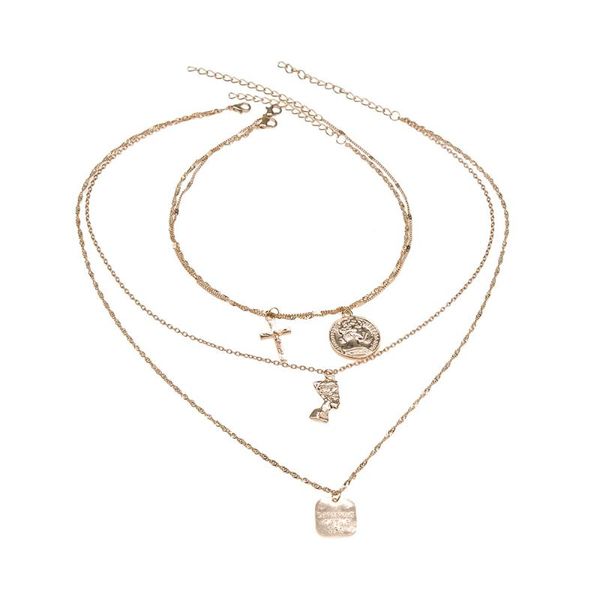 

new european and american fashion gold clavicle chain necklace multilayer cross coin accessories, Silver