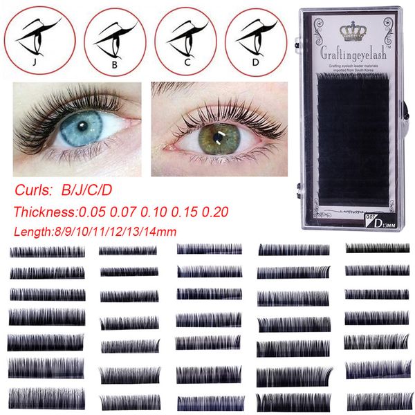 

false eyelashes 11 rows/case b/j/c/d curl natural soft individual semi permanent eyelash extension t0.07 l 10/11/12/13mm