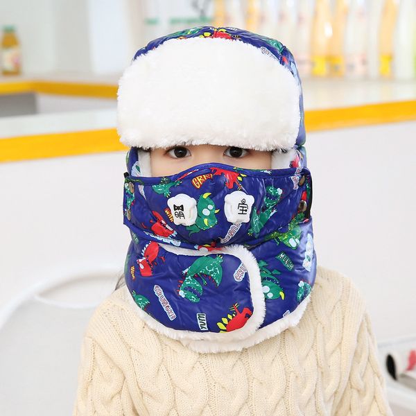 

boys and girls trapper hat winter neck mask dual purpose keep warm anti haze caps, Blue;gray