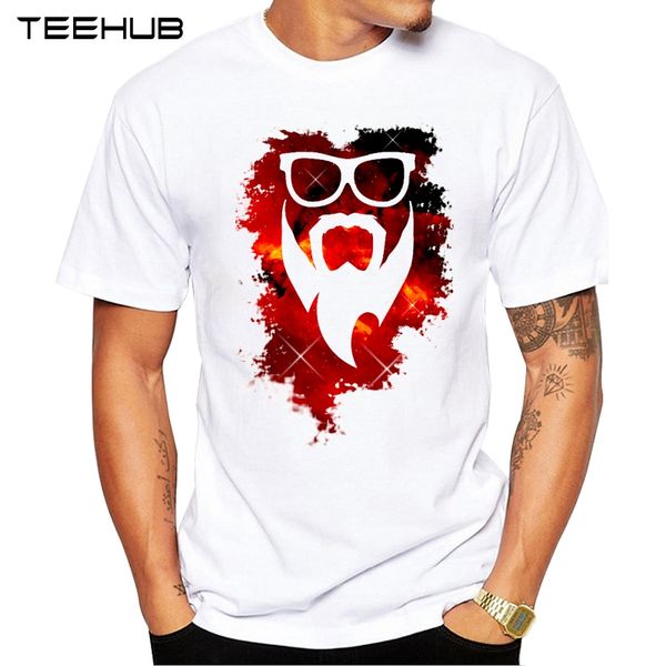 

new arrivals 2019 teehub cool design men's fashion beards in space printed t-shirt short sleeve o-neck hipster tee