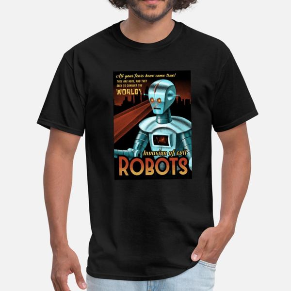 

invasion of evil robots t shirt men printed tee shirt o-neck leisure cute funny casual spring letters shirt