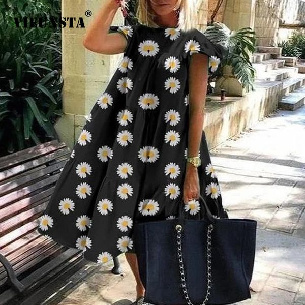 

women vintage floral print loose a-line dress summer o-neck petal short sleeve dress elegant casual party 3xl vestido kg-773, Black;gray