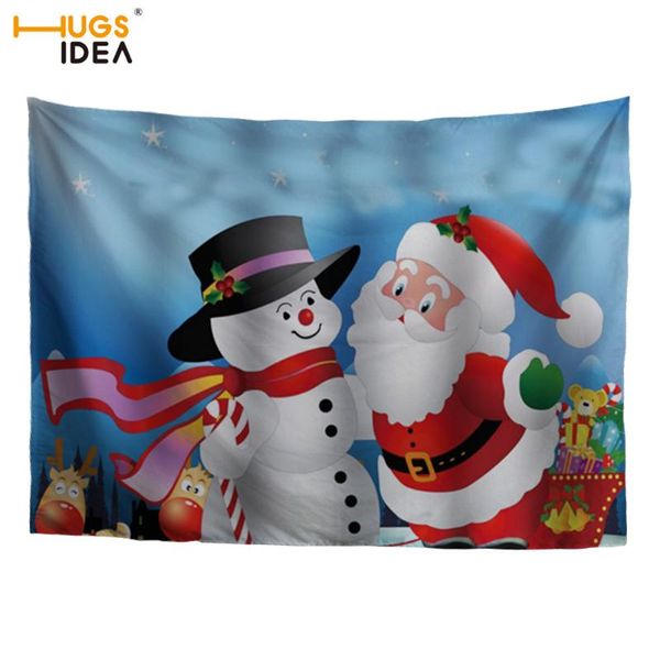 

hugsidea santa claus print tapestry christmas wall hanging backdrop wall cute christmas snowman home decorations fabric mat