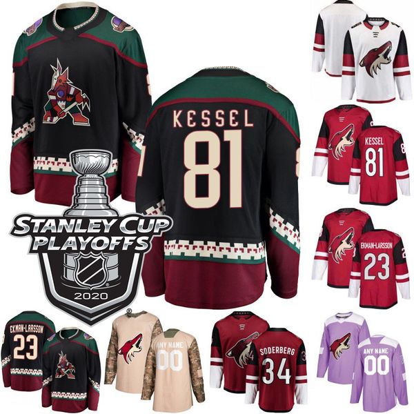 

2020 stanley cup playoffs аризона койоты экман-ларссон кессел дерек степан clayton keller тейлор холл адин хилл hockey трикотажных изделий, Black;red
