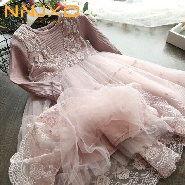 

girl's dresses autumn winter long sleeves kids for girls casual clothes floral princess dress lace mesh children's clothing, Red;yellow