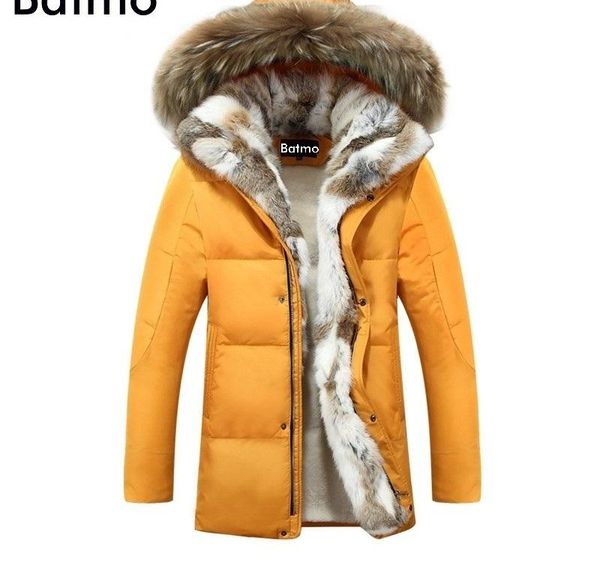 

batmo 2018 winter white duck down jacket men coat parkas warm liner male warm clothes rabbit fur collar plus-size003, Black