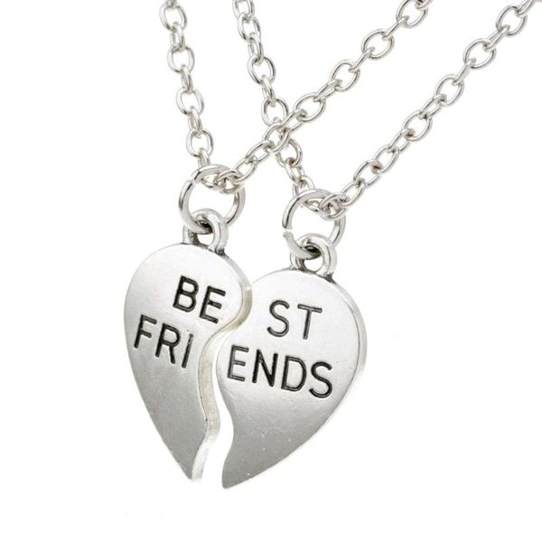 

2 pcs/set broken heart pendant necklaces silver color link chain letter friend couple necklace for bff jewelry collier