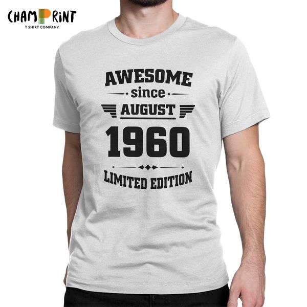 

awesome since august 1960 men t shirt 60 years old 60th birthday gift vintage tees round neck t-shirt cotton plus size clothes