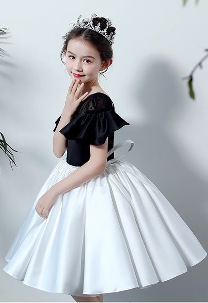 

sweet black/white satin short flower girls' dresses girl' brithday dresses girls' formal dress holiday dresses custom sz 2-1, White;blue