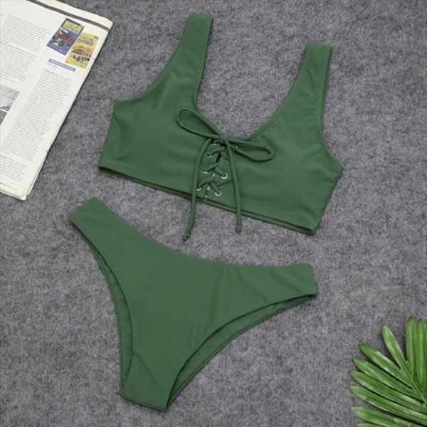 

womens bikini set two piece solid split swimsuit swimwear bow camisole mid waist femininas swimsuit beachwear t2g, White;black