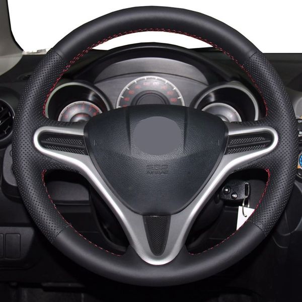 

car steering wheel cover for honda insight 2010 - 2014 jazz 2009-2013 fit city 2009-2013 han-sewing diy black leather