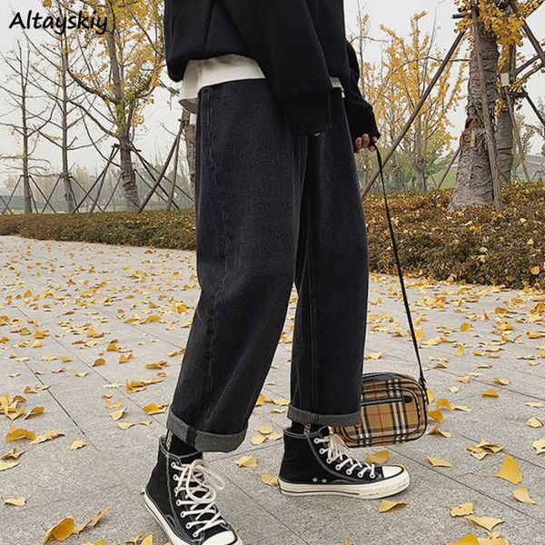 

jeans women solid oversize new style straight male female autumn long wide leg casual jean bf soft chic hot, Blue