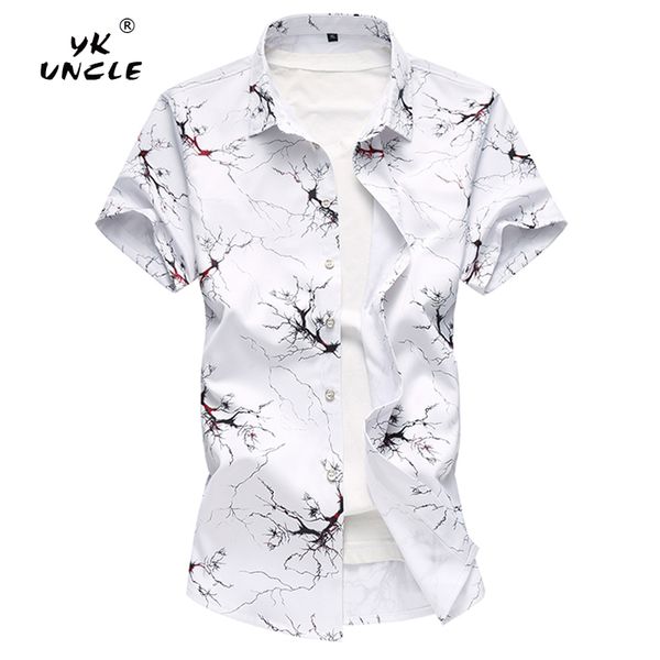 

men's casual shirts yk uncle brand fashion short sleeve hawaiian men shirt summer tree root texture printing plus size -7xl, White;black
