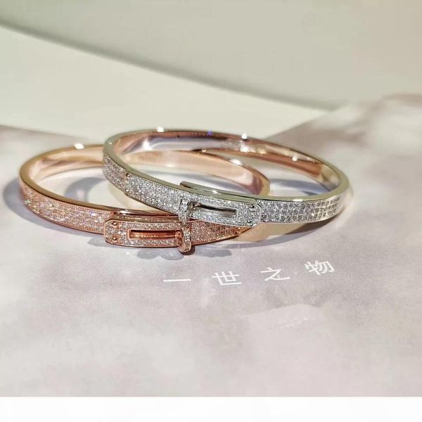 

2019 new limited edition full star rotating half circle buckle kelly bracelet 925 sterling silver gold-plated micro-drilled full diamond, White
