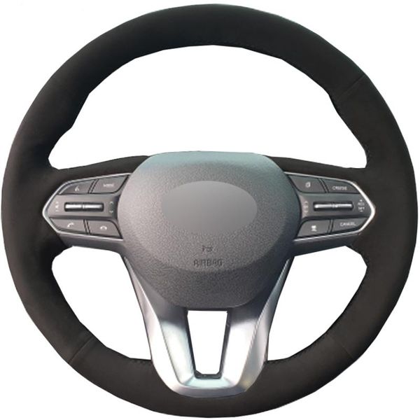 

black faux suede diy hand-stitched car steering wheel cover for santa fe 2020 2020